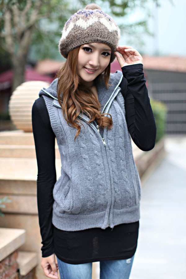 2012 women's blended-color with a hood sweater outerwear cardigan sleeveless short design sweater