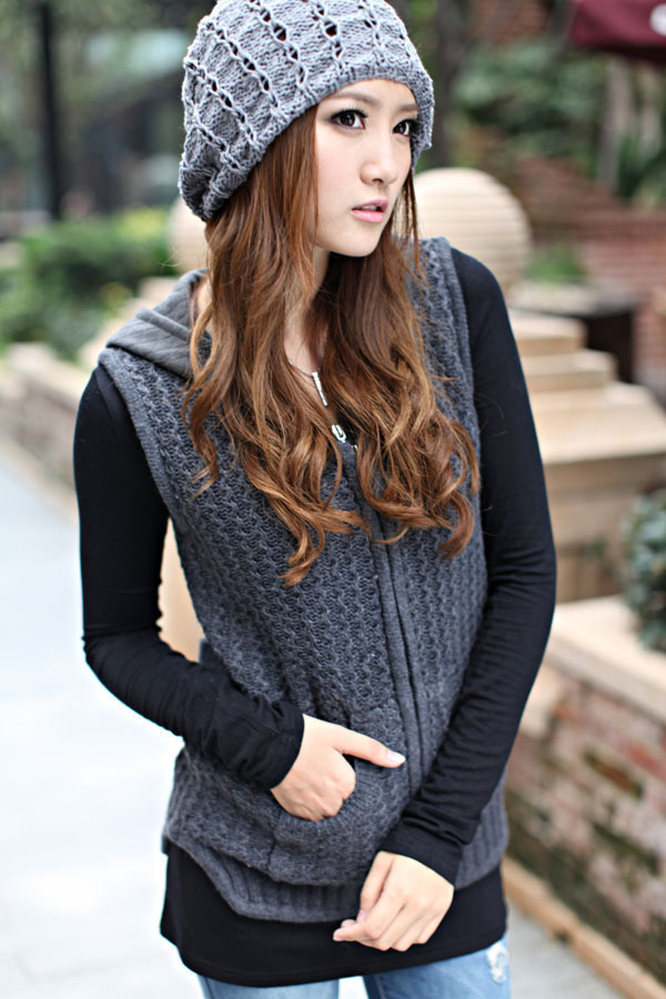 2012 women's blended-color with a hood sweater outerwear cardigan sleeveless short design sweater all-match personality