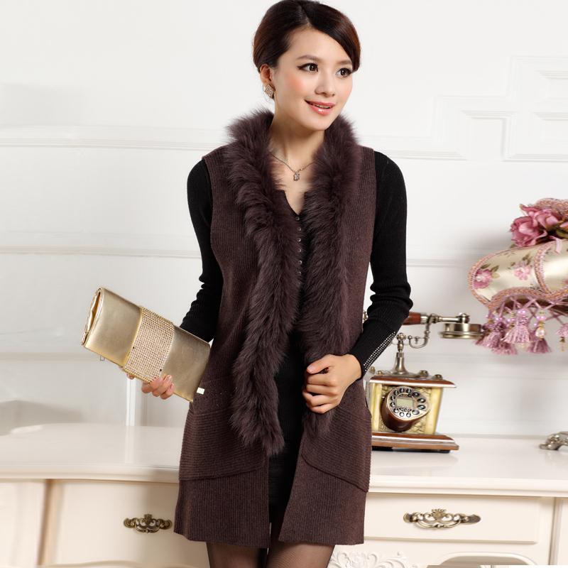 2012 women's cardigan sheep fur shawl rabbit fur rabbit fur shawl cardigan medium-long outerwear vest