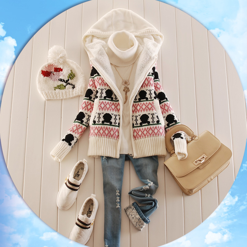2012 women's casual thickening plus velvet sweater outerwear with a hood sweater zipper-up