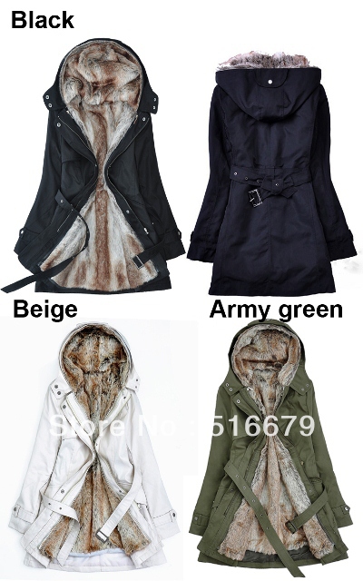 2012 women's casual winter warm long fur coat jacket fashion wool liner thickening overcoat trench wholesale Free Shipping
