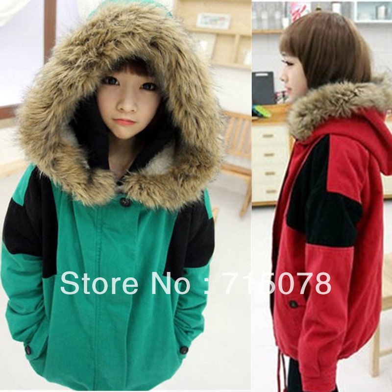 2012 women's clothing large fur collar preppy style berber fleece wadded jacket cotton-padded Warm coat outerwear female