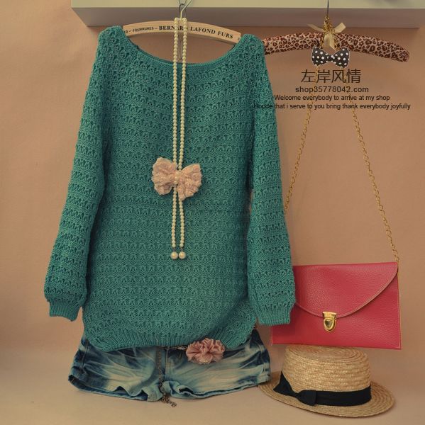 2012 women's cutout pineapple lantern sleeve loose pullover sweater basic sweater pullover