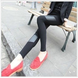 2012 women's d420b fashion faux leather patchwork trousers ankle length trousers legging