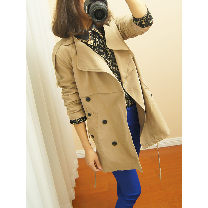 2012 women's detachable asymmetrical button lacing khaki long design trench outerwear