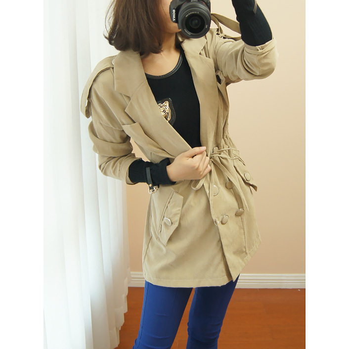 2012 women's double bag buckle large lapel big pocket drawstring casual clothing