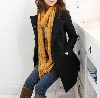 2012 women's double breasted medium-long slim stand collar trench female outerwear wool coat female