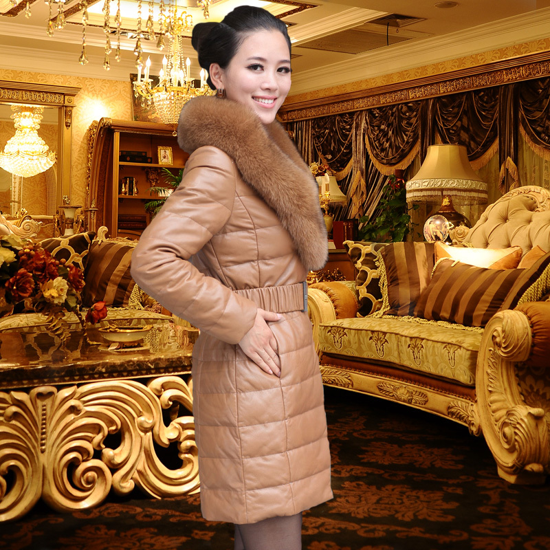 2012 women's down coat 9.25 large oversized fox fur genuine leather clothing  sheepskin slim  k918 women down jacket