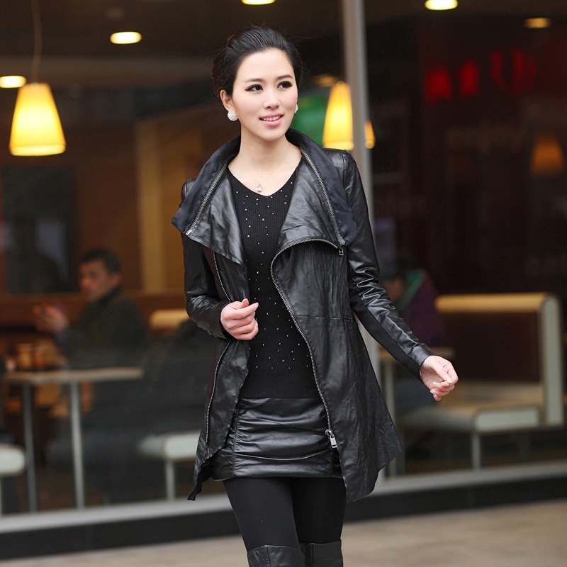 2012 women's down coat  sheepskin genuine leather clothing  medium-long slim leather clothing f511 women down jacket