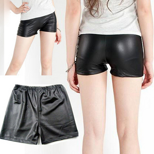 2012 women's dull black mid waist faux leather elastic tight shorts female legging trousers summer