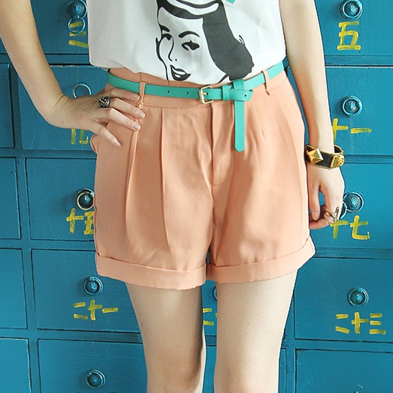 2012 women's fashion all-match high waist roll-up hem shorts solid color shorts plus size 4209