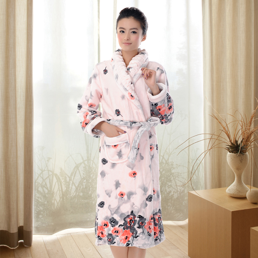 2012 women's fashion clothing printed robe thickening coral fleece fabric bathrobes lounge free shipping