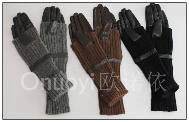 2012 women's fashion formal dress gloves draw knitted genuine leather gloves pure sheepskin full