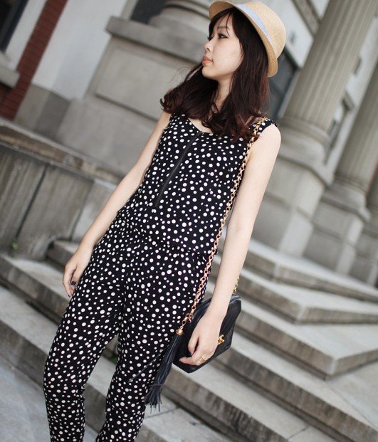 2012 women's fashion jumpsuit plus size summer jumpsuit polka dot harem pants,Nice Style,Wholesale/Retail free shipping