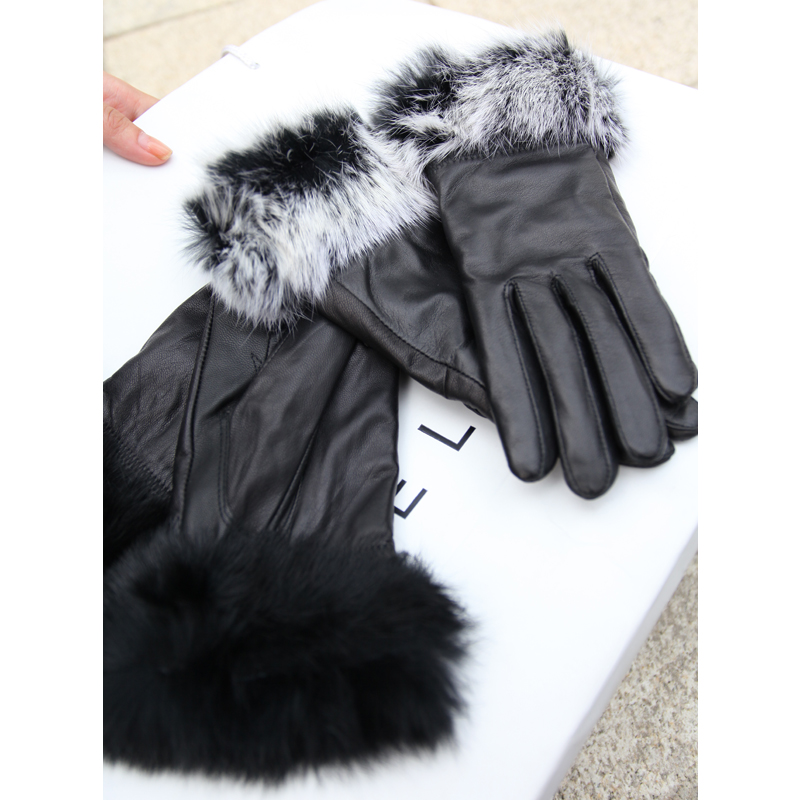 2012 women's fashion ladies all-match soft rabbit fur sheepskin genuine leather gloves a66