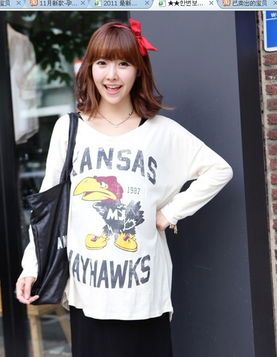 2012 women's fashion o-neck long-sleeve batwing sleeve t-shirt twinset maternity clothing w0200