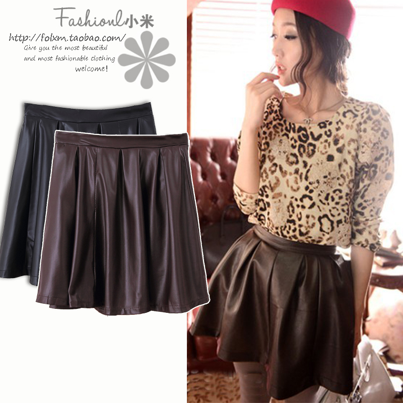 2012 women's fashion pleated small leather skirt short skirt bust skirt
