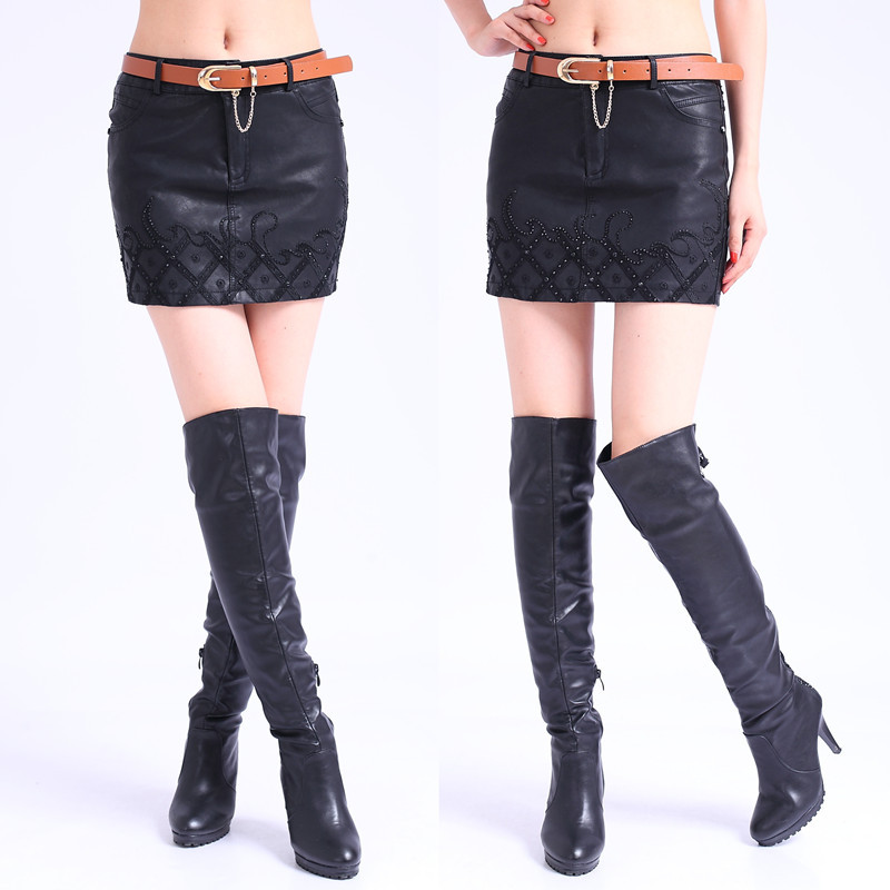 2012 women's fashion quality PU short skirt autumn and winter leather skirt short skirt slim hip half-length