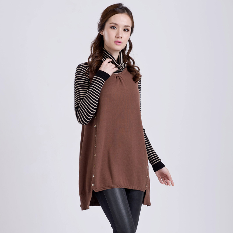 2012 women's fashion solid color o-neck loose medium-long knitted sweater vest
