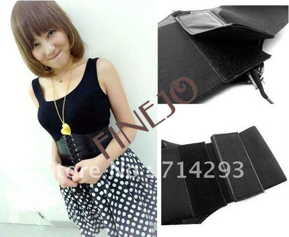 2012 Women's Fashion Stretchy Faux Leather Wide Waist Belt Corset Black free shipping 2822