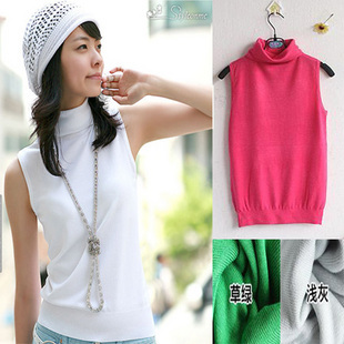 2012 women's fashion summer women's top sleeveless turtleneck spring and autumn female basic shirt sweater