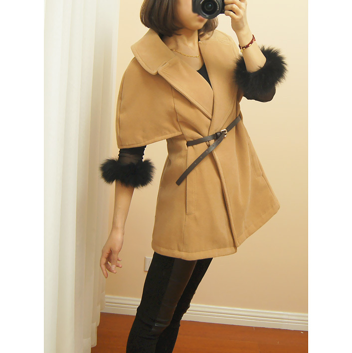 2012 women's fashion thickening large lapel ol fashion woolen cloak overcoat outerwear with belt