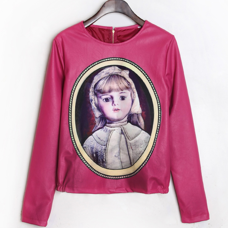 2012 women's fashion vintage 3d doll pullover leather clothing