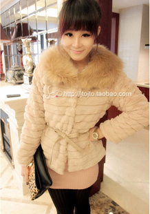 2012 women's fashionable casual fashion patchwork large fur collar thermal short jacketY152 Free shipping