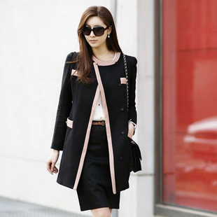 2012 women's fashionable casual o-neck block color medium-long pocket decoration outerwear