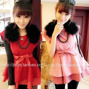 2012 women's female casual slim medium-long pullover patchwork fur collar sweater