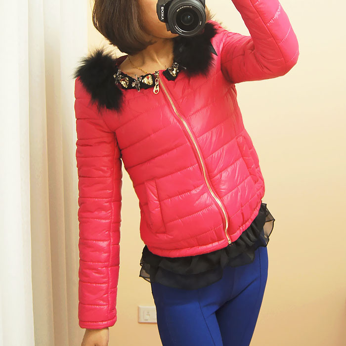 2012 women's fox fur epaulette crystal sparkling diamond chiffon double layer ruffle fashion thermal wadded jacket