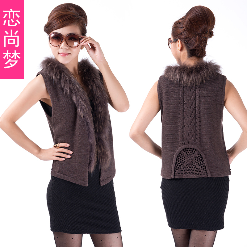 2012 women's fox fur sleeveless sweater women's knitted vest sweater outerwear 6895
