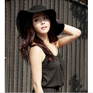 2012 women's French wave woolen fedoras spring and summer strawhat big hat along