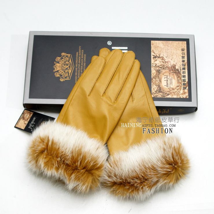 2012 women's genuine leather gloves  rabbit thermal  sheepskin gloves multicolor