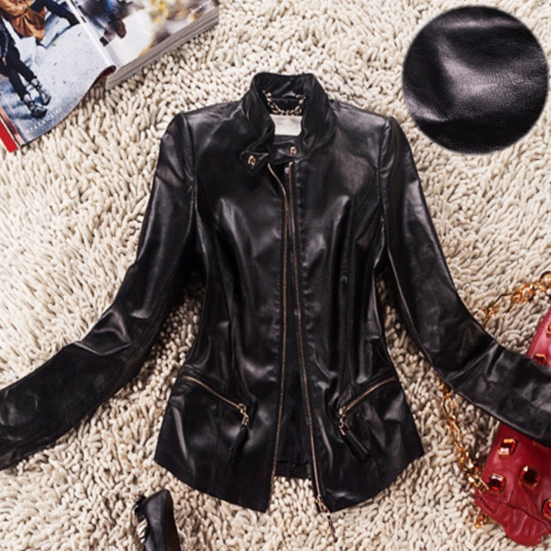 2012 women's genuine leather short slim clothing design sheepskin jacket
