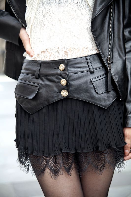 2012 women's genuine leather skirt short skirt sheepskin lace decoration skirt bust skirt