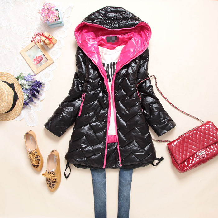 2012 women's glossy wadded jacket women's medium-long cotton-padded jacket winter thickening outerwear with a hood