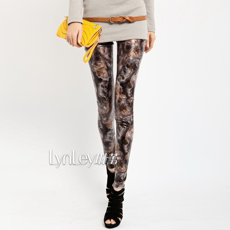 2012 women's gold ankle length trousers summer legging fashion faux leather gradient doodle