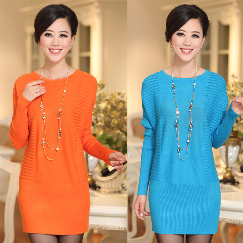 2012 women's HENG YUAN XIANG batwing sleeve female cashmere sweater medium-long loose plus size basic sweater dress