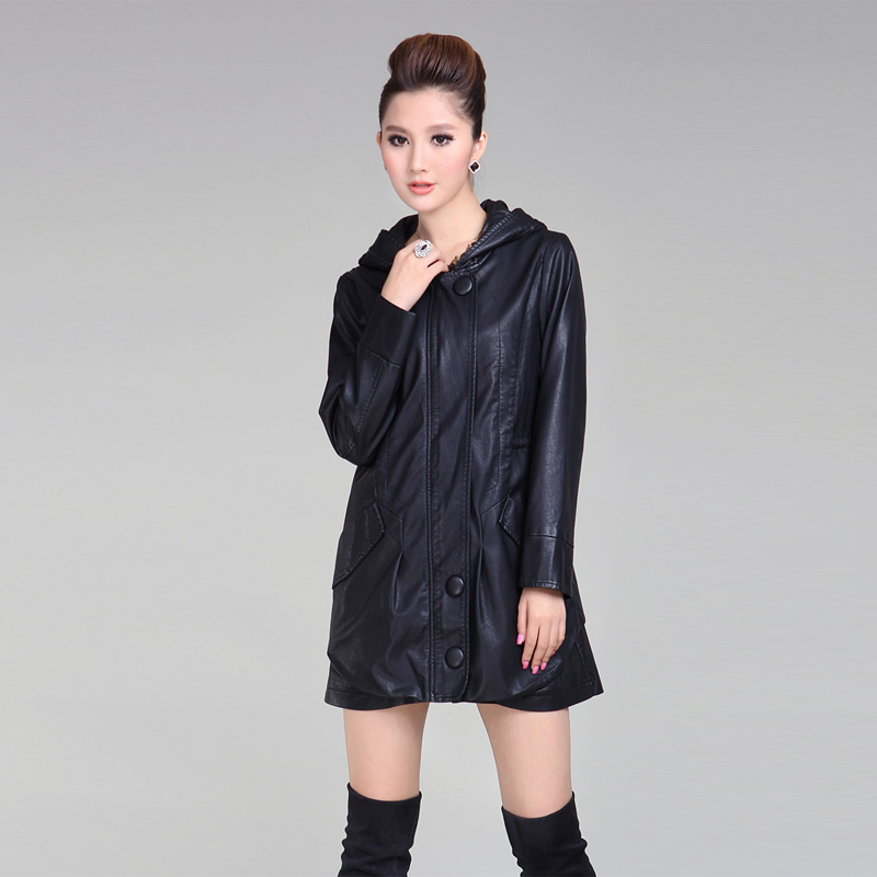 2012 women's high quality casual medium-long leather clothing outerwear Free Shipping