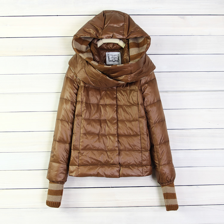 2012 women's high quality slim belt scarf with a hood short design down coat (WC006)