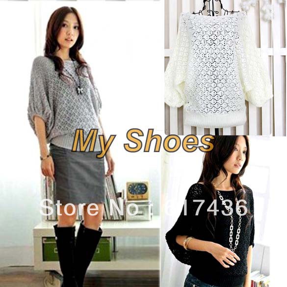 2012 women's Hollow Batwing Dolman Knit Knitting Coat Out Round Neck Sweater Top Cardigan free shipping 7087
