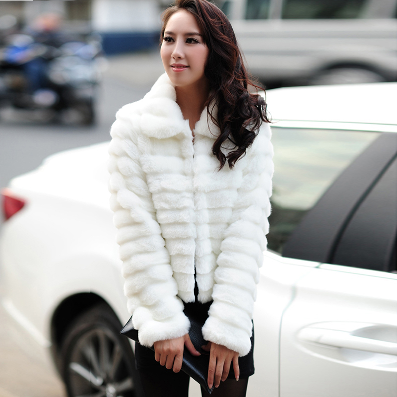 2012 women's imitation mink cashmere overcoat outerwear 3d embroidered white turn-down collar fur coat