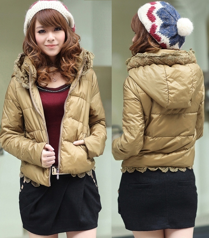 2012 women's lace decoration hooded slim waterproof down cotton short design wadded jacket outerwear female
