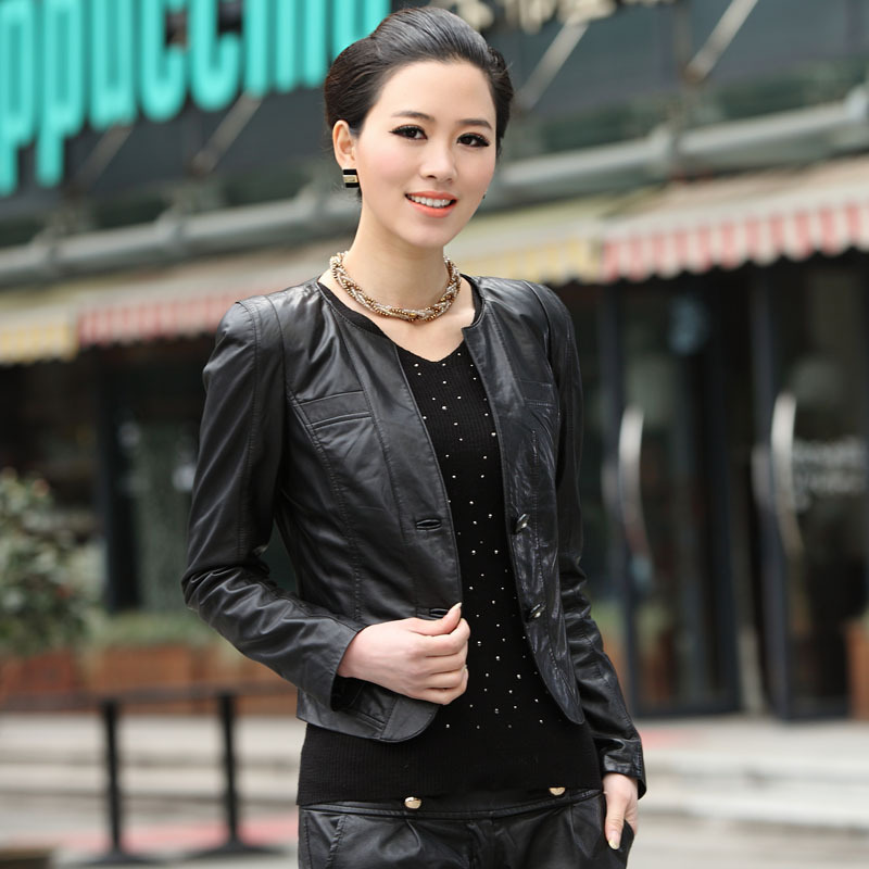 2012 women's leather clothing female genuine leather sheepskin slim o-neck women's outerwear free shipping dropshipping