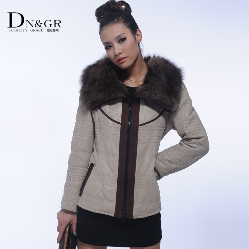 2012 women's leather clothing motorcycle clothes short design slim fur one piece