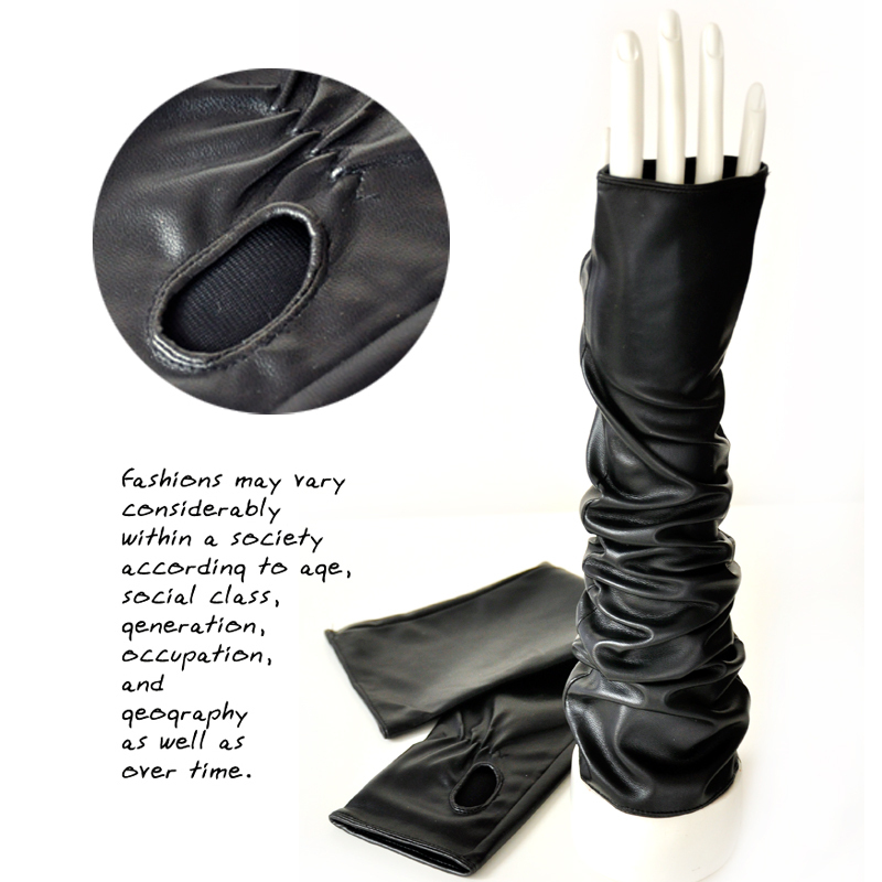 2012 women's leather gloves fashion design semi-finger long arm sleeve PU texture gloves