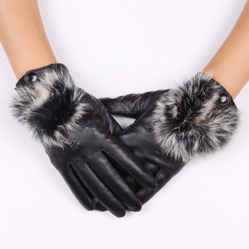 2012 women's leather gloves short design thickening velvet rabbit fur sheepskin genuine leather gloves