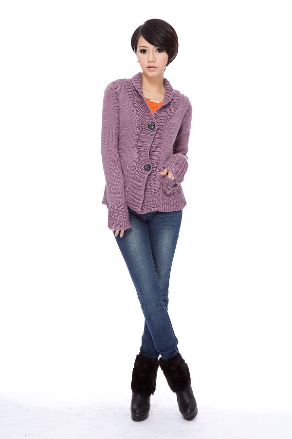 2012 women's long-sleeve turn-down collar flare sleeve cardigan knitting sweater solid color sweater outerwear