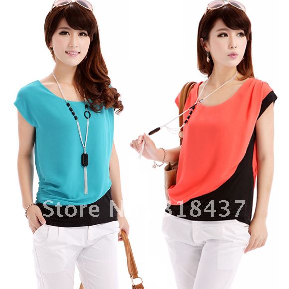 2012 Women's loose bat short-sleeve chiffon shirt short design lace shirt top